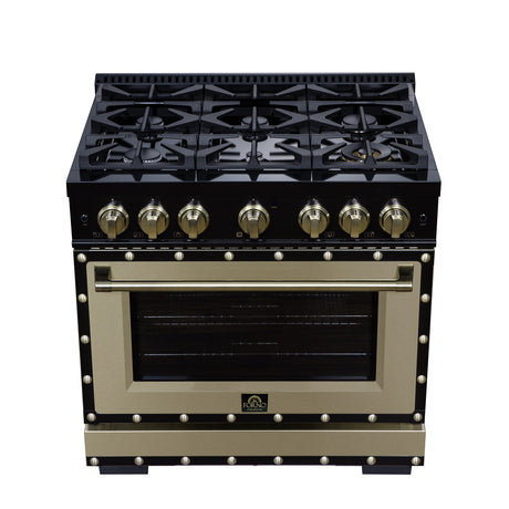 Valente 36" Dual Fuel Range in Black, 6 Sealed Burners, 71 000 BTU Cooktop Output , 5.2 Cu.Ft. convection Oven, Telescopic Racks