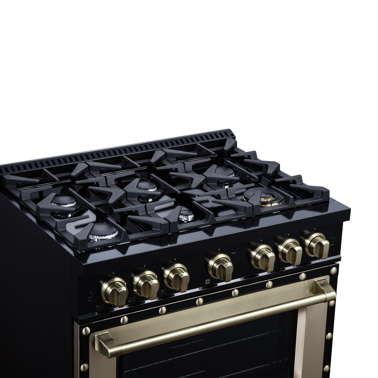 Valente 36" Dual Fuel Range in Black, 6 Sealed Burners, 71 000 BTU Cooktop Output , 5.2 Cu.Ft. convection Oven, Telescopic Racks