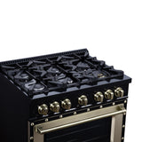 Valente 36" Dual Fuel Range in Black, 6 Sealed Burners, 71 000 BTU Cooktop Output , 5.2 Cu.Ft. convection Oven, Telescopic Racks