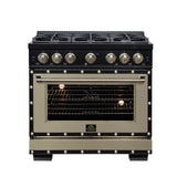 Valente 36" Dual Fuel Range in Black, 6 Sealed Burners, 71 000 BTU Cooktop Output , 5.2 Cu.Ft. convection Oven, Telescopic Racks