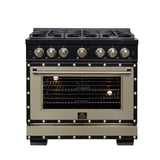 Valente 36" Dual Fuel Range in Black, 6 Sealed Burners, 71 000 BTU Cooktop Output , 5.2 Cu.Ft. convection Oven, Telescopic Racks
