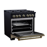 Valente 36" Dual Fuel Range in Black, 6 Sealed Burners, 71 000 BTU Cooktop Output , 5.2 Cu.Ft. convection Oven, Telescopic Racks