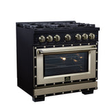 Valente 36" Dual Fuel Range in Black, 6 Sealed Burners, 71 000 BTU Cooktop Output , 5.2 Cu.Ft. convection Oven, Telescopic Racks