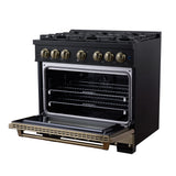 Valente 36" Dual Fuel Range in Black, 6 Sealed Burners, 71 000 BTU Cooktop Output , 5.2 Cu.Ft. convection Oven, Telescopic Racks