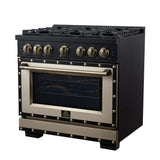 Valente 36" Dual Fuel Range in Black, 6 Sealed Burners, 71 000 BTU Cooktop Output , 5.2 Cu.Ft. convection Oven, Telescopic Racks