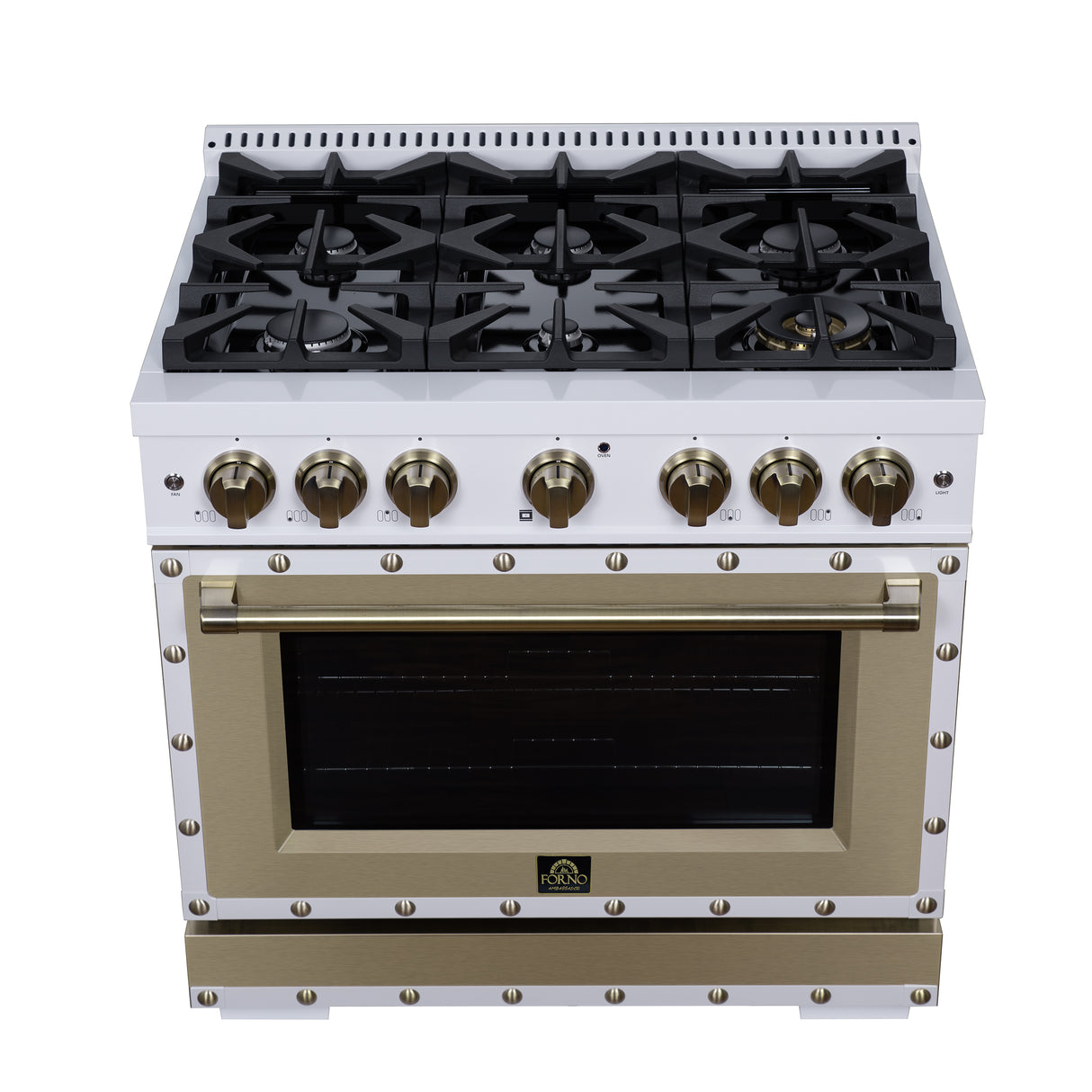 Valente 36" Dual Fuel Range in White, 6 Sealed Burners, 71 000 BTU Cooktop Output , 5.2 Cu.Ft. convection Oven, Telescopic Racks