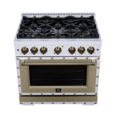 Valente 36" Dual Fuel Range in White, 6 Sealed Burners, 71 000 BTU Cooktop Output , 5.2 Cu.Ft. convection Oven, Telescopic Racks