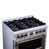 Valente 36" Dual Fuel Range in White, 6 Sealed Burners, 71 000 BTU Cooktop Output , 5.2 Cu.Ft. convection Oven, Telescopic Racks