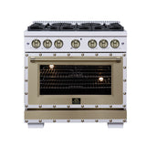 Valente 36" Dual Fuel Range in White, 6 Sealed Burners, 71 000 BTU Cooktop Output , 5.2 Cu.Ft. convection Oven, Telescopic Racks