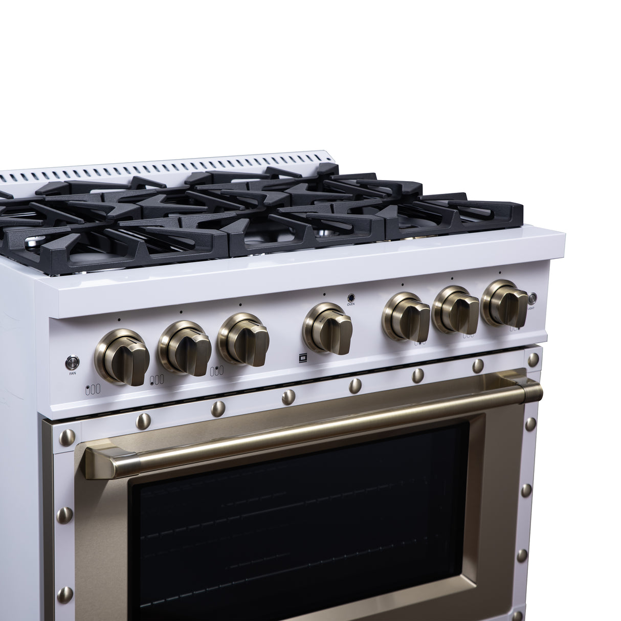 Valente 36" Dual Fuel Range in White, 6 Sealed Burners, 71 000 BTU Cooktop Output , 5.2 Cu.Ft. convection Oven, Telescopic Racks