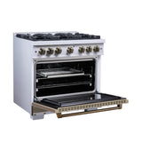 Valente 36" Dual Fuel Range in White, 6 Sealed Burners, 71 000 BTU Cooktop Output , 5.2 Cu.Ft. convection Oven, Telescopic Racks