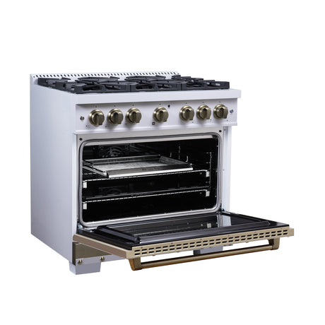 Valente 36" Dual Fuel Range in White, 6 Sealed Burners, 71 000 BTU Cooktop Output , 5.2 Cu.Ft. convection Oven, Telescopic Racks