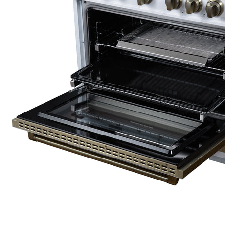 Valente 36" Dual Fuel Range in White, 6 Sealed Burners, 71 000 BTU Cooktop Output , 5.2 Cu.Ft. convection Oven, Telescopic Racks