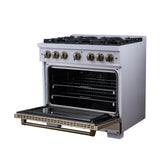 Valente 36" Dual Fuel Range in White, 6 Sealed Burners, 71 000 BTU Cooktop Output , 5.2 Cu.Ft. convection Oven, Telescopic Racks