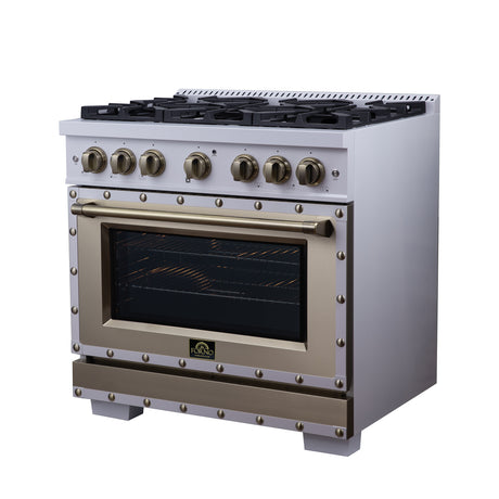 Valente 36" Dual Fuel Range in White, 6 Sealed Burners, 71 000 BTU Cooktop Output , 5.2 Cu.Ft. convection Oven, Telescopic Racks