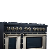 Valente 48" Dual Fuel Range in Black, 8 Sealed Burners, 94 000 BTU Cooktop Output, 6.7 Cu.Ft. Double Oven, Telescopic Racks