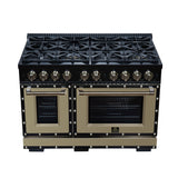 Valente 48" Dual Fuel Range in Black, 8 Sealed Burners, 94 000 BTU Cooktop Output, 6.7 Cu.Ft. Double Oven, Telescopic Racks