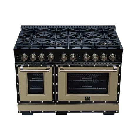 Valente 48" Dual Fuel Range in Black, 8 Sealed Burners, 94 000 BTU Cooktop Output, 6.7 Cu.Ft. Double Oven, Telescopic Racks