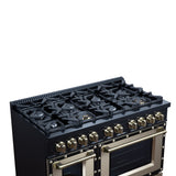 Valente 48" Dual Fuel Range in Black, 8 Sealed Burners, 94 000 BTU Cooktop Output, 6.7 Cu.Ft. Double Oven, Telescopic Racks