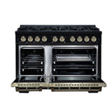 Valente 48" Dual Fuel Range in Black, 8 Sealed Burners, 94 000 BTU Cooktop Output, 6.7 Cu.Ft. Double Oven, Telescopic Racks