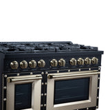 Valente 48" Dual Fuel Range in Black, 8 Sealed Burners, 94 000 BTU Cooktop Output, 6.7 Cu.Ft. Double Oven, Telescopic Racks