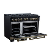 Valente 48" Dual Fuel Range in Black, 8 Sealed Burners, 94 000 BTU Cooktop Output, 6.7 Cu.Ft. Double Oven, Telescopic Racks