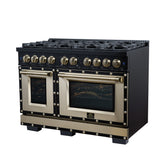 Valente 48" Dual Fuel Range in Black, 8 Sealed Burners, 94 000 BTU Cooktop Output, 6.7 Cu.Ft. Double Oven, Telescopic Racks