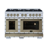 Valente 48" Dual Fuel Range in White, 8 Sealed Burners, 94 000 BTU Cooktop Output, 6.7 Cu.Ft. Double Oven, Telescopic Racks