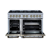 Valente 48" Dual Fuel Range in White, 8 Sealed Burners, 94 000 BTU Cooktop Output, 6.7 Cu.Ft. Double Oven, Telescopic Racks