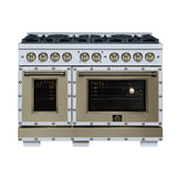 Valente 48" Dual Fuel Range in White, 8 Sealed Burners, 94 000 BTU Cooktop Output, 6.7 Cu.Ft. Double Oven, Telescopic Racks