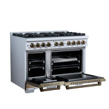 Valente 48" Dual Fuel Range in White, 8 Sealed Burners, 94 000 BTU Cooktop Output, 6.7 Cu.Ft. Double Oven, Telescopic Racks