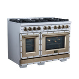Valente 48" Dual Fuel Range in White, 8 Sealed Burners, 94 000 BTU Cooktop Output, 6.7 Cu.Ft. Double Oven, Telescopic Racks