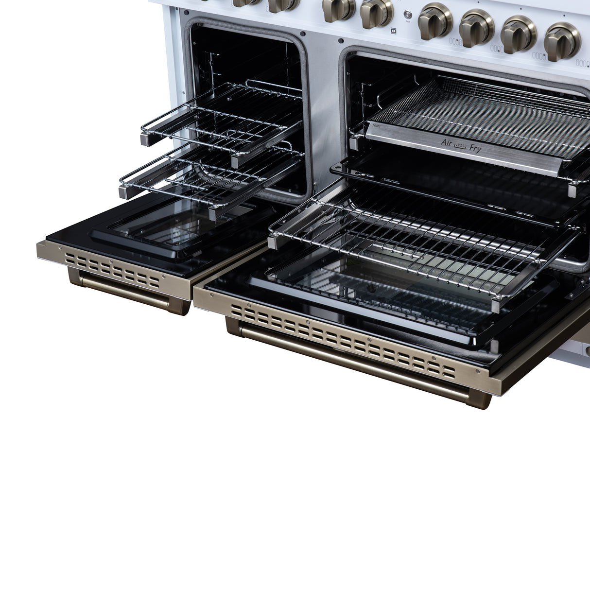 Valente 48" Dual Fuel Range in White, 8 Sealed Burners, 94 000 BTU Cooktop Output, 6.7 Cu.Ft. Double Oven, Telescopic Racks