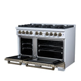 Valente 48" Dual Fuel Range in White, 8 Sealed Burners, 94 000 BTU Cooktop Output, 6.7 Cu.Ft. Double Oven, Telescopic Racks