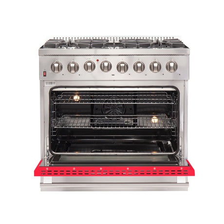 Forno Galiano 36-Inch Freestanding Dual Fuel Range, 6 Burners, Double Convection Ovens, Red Door