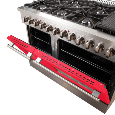Forno Galiano 48-Inch Freestanding Dual Fuel Range, 8 Burners, Double Convection Ovens, Red Doors