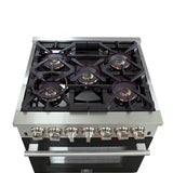 FORNO Capriasca 30-inch Dual Fuel Range Black, 5 Burners, 4.32 cu.ft. True Convection Oven