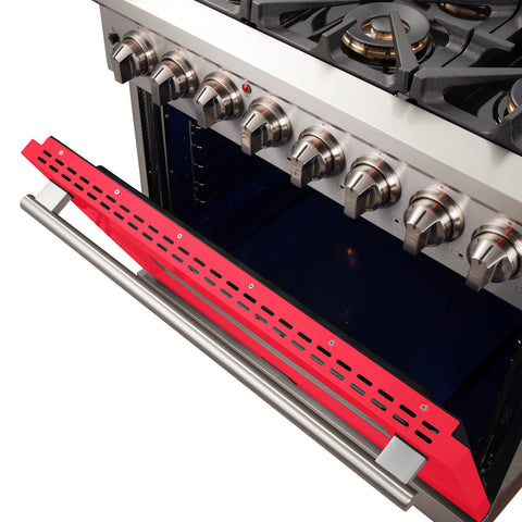 Forno Capriasca 36-Inch Freestanding Dual Fuel Range, 6 Burners, True Convection Oven, Red Door