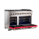 Forno Capriasca 48-Inch Freestanding Dual Fuel Range, 8 Burners, True Convection Oven, Red Doors