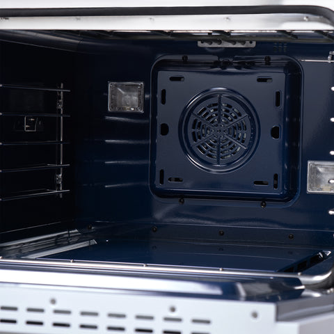 Forno Capriasca 48 Inch Freestanding French Door Dual Fuel Range in White with Antique Brass Accessories, 8 Burners, True Convection Oven