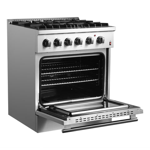 Forno Marco 30-Inch Dual Fuel Range, Stainless Steel, 4 Burners, 37,000 BTU, True Convection Oven, Energy Efficient