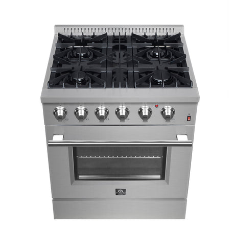 Forno Marco 30-Inch Dual Fuel Range, Stainless Steel, 4 Burners, 37,000 BTU, True Convection Oven, Energy Efficient