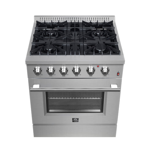 Forno Marco 30-Inch Dual Fuel Range, Stainless Steel, 4 Burners, 37,000 BTU, True Convection Oven, Energy Efficient
