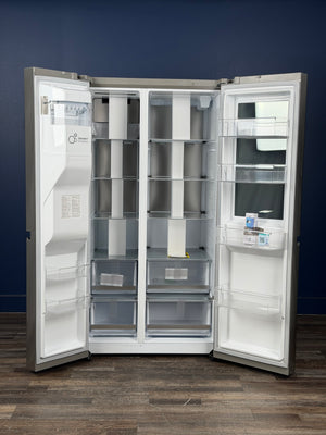 LG - 27 cu. ft. Side-By-Side Refrigerator with Instaview Glass, Craft Ice, and Recessed Handles in PrintProof Stainless Steel