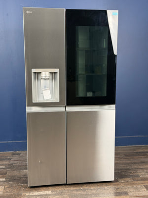 LG - 27 cu. ft. Side-By-Side Refrigerator with Instaview Glass, Craft Ice, and Recessed Handles in PrintProof Stainless Steel