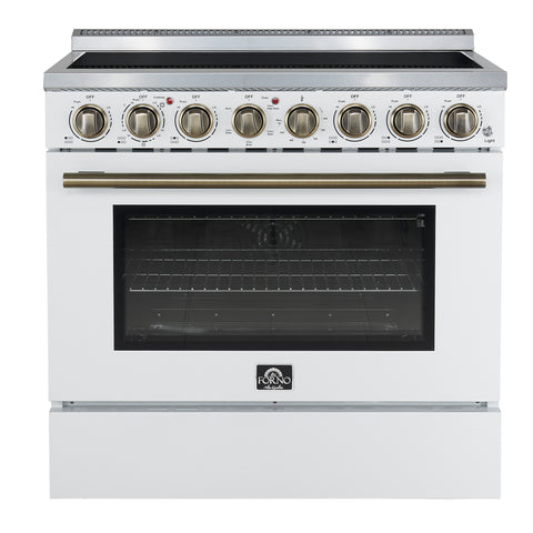 Forno Paolo 36 Inch White Freestanding Electric Range, Stainless Steel, 5.44 cu.ft, True Convection Oven, Energy Efficient