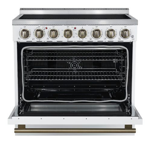 Forno Paolo 36 Inch White Freestanding Electric Range, Stainless Steel, 5.44 cu.ft, True Convection Oven, Energy Efficient