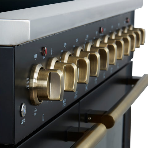 Forno Paolo 48 Inch Freestanding Electric Range in Black with Antique Brass, 6.7 cu.ft, True Convection Oven, Energy Efficient