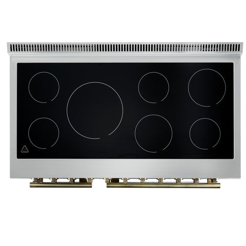 Forno Paolo 48 Inch Freestanding Electric Range in Black with Antique Brass, 6.7 cu.ft, True Convection Oven, Energy Efficient