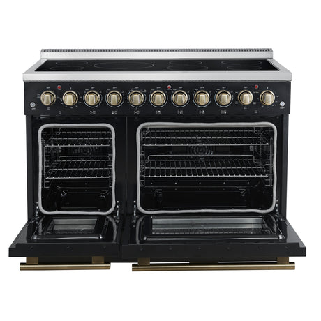 Forno Paolo 48 Inch Freestanding Electric Range in Black with Antique Brass, 6.7 cu.ft, True Convection Oven, Energy Efficient